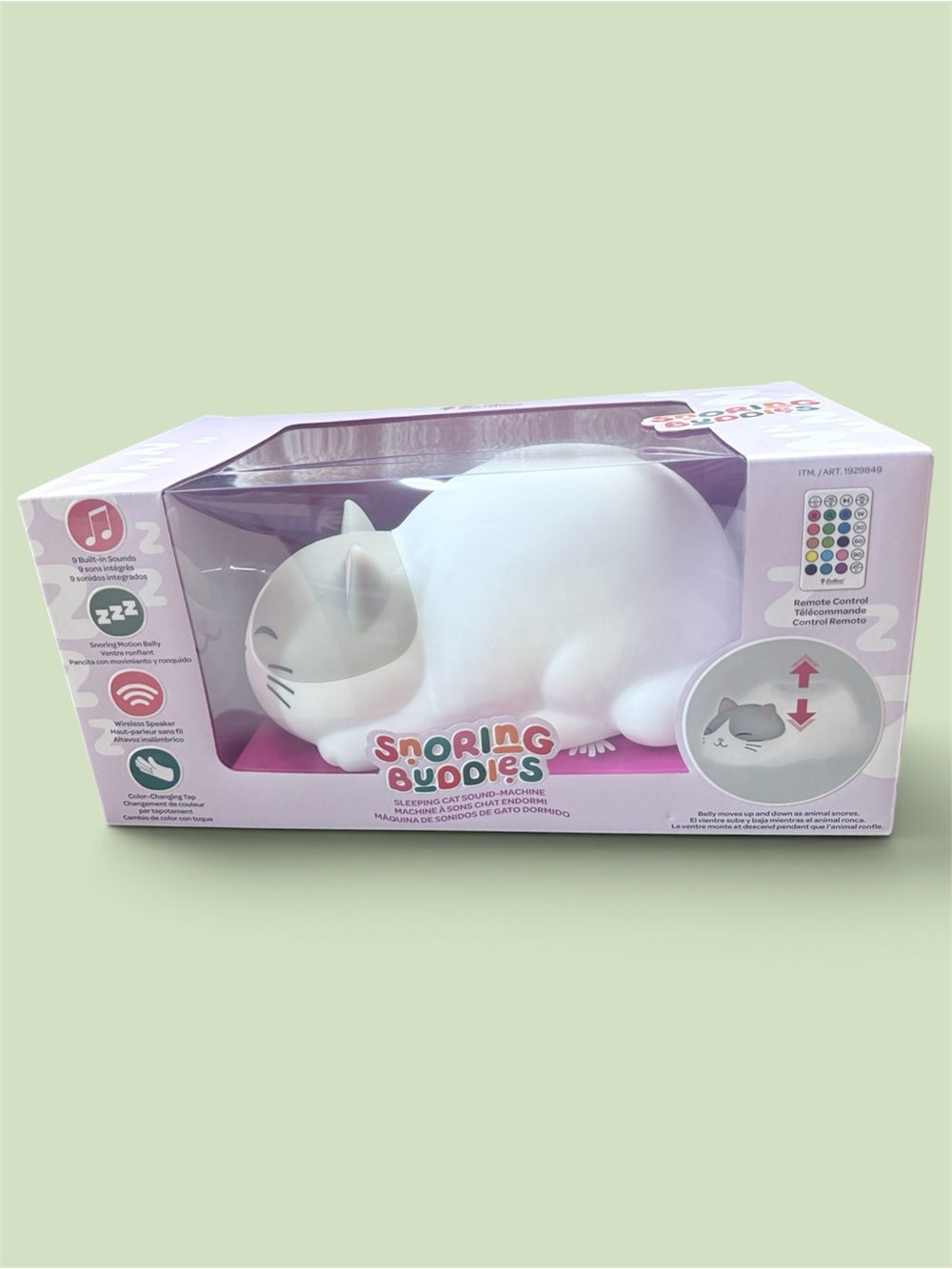VIRAL Snoring Buddies Sleeping Cat Sound Machine squishy lampWith Remote Control